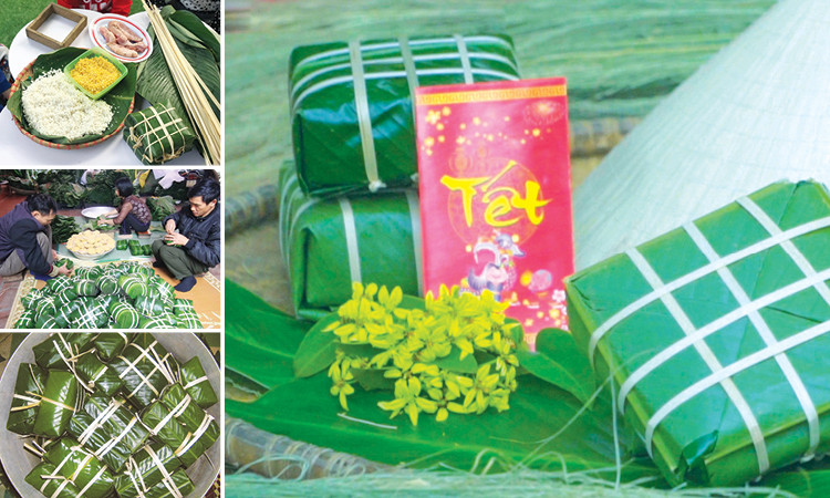 Hình ảnh bánh chưng bờ đậu ngày Tết